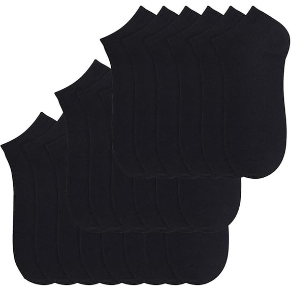 20 Pairs - Women's Socks - Ankle Cut, Low Cut, No Show, Footie, Casual Girls (Black, Size 9-11)