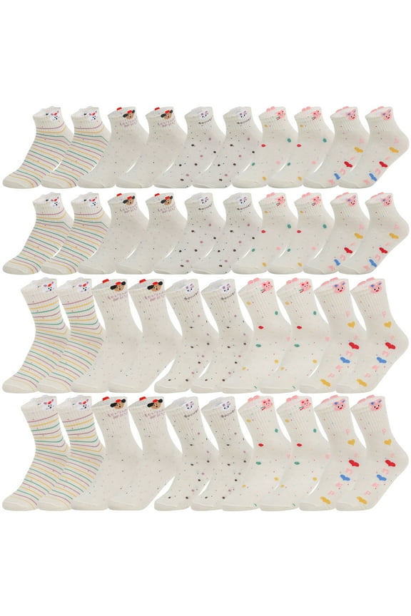 20 Pairs Women's Socks Assortment 10 Ankle and 10 Mid-Calf Socks Breathable Pointelle Knit Socks Soft Stretch Combo Pack (US 5-10)