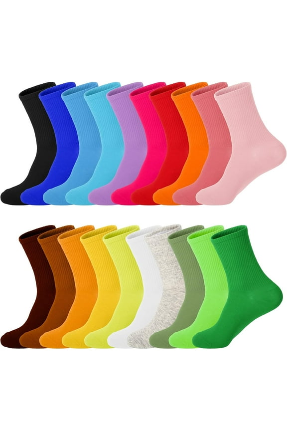 20 Pairs Womens Socks, Solid Color Crew Socks Colorful Lightweight Cotton Athletic Socks