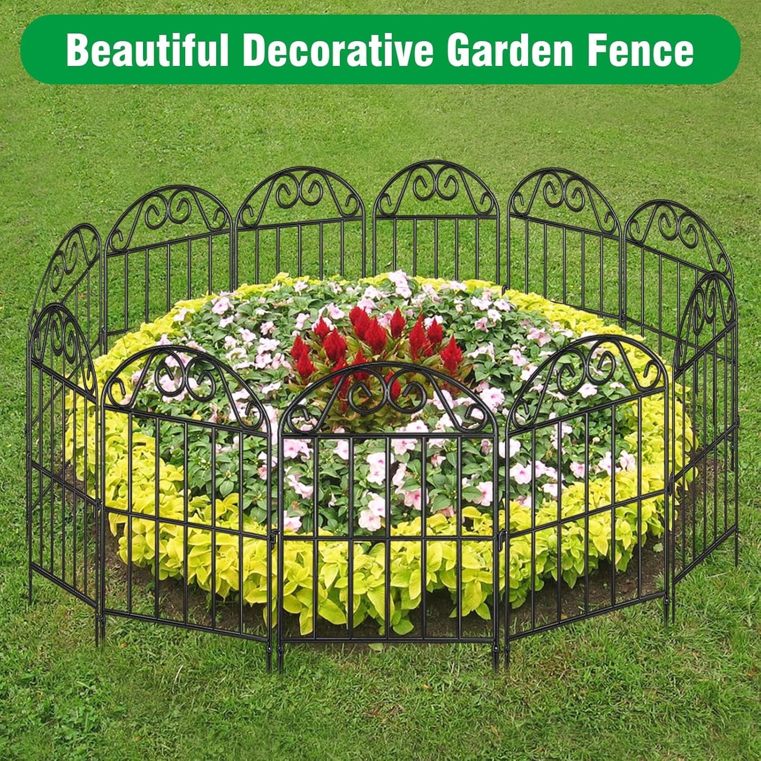 20 Panels Collapsible Garden Fence Animal Barrier, 20 Ft(L) x 24 in(H) Black Rustproof Metal Wire Panel Border for Dogs Rabbits, Flower Edging for Landscape Patio Yard Outdoor Decor