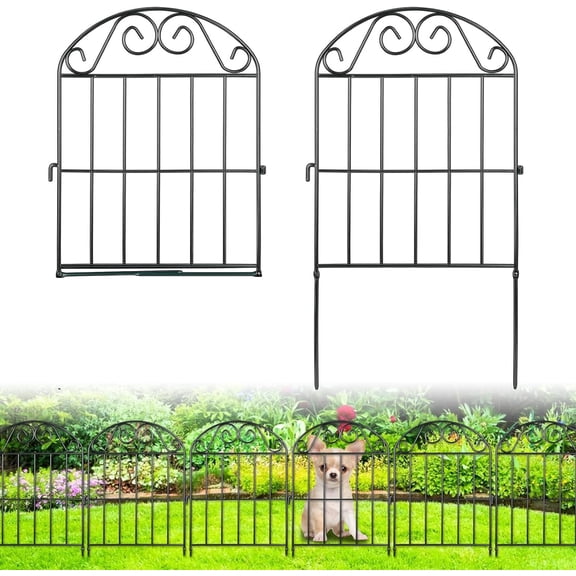 20 Panels Collapsible Garden Fence Animal Barrier, 20 Ft(L) x 24 in(H) Black Rustproof Metal Wire Panel Border for Dogs Rabbits, Flower Edging for Landscape Patio Yard Outdoor Decor, Arched