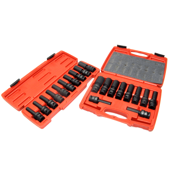 20 Pc 1/2" Dr Socket Universal Swivel Deep Impact CR Molybdenum SAE & Metric