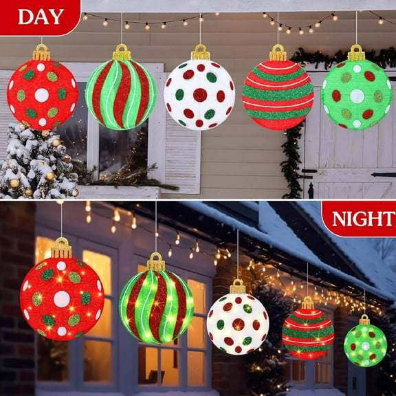 20 Pc 10 Ft Christmas Ball Ornament Lights Christmas Decorations Lights with LED Hanging Ornaments for Xmas Trees Window Wall Outdoor Indoor Yard Decor (Classic)(One Size)