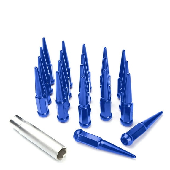 20 Pc 1994-2011 Dodge Ram Blue Spike Lug Nuts 9/16-18 Spiked Metal Lug Nuts Solid 1 Piece 4.5" Tall Acorn Lug Nut + 1 Special Design Key - Aftermarket Wheels Heavy Duty