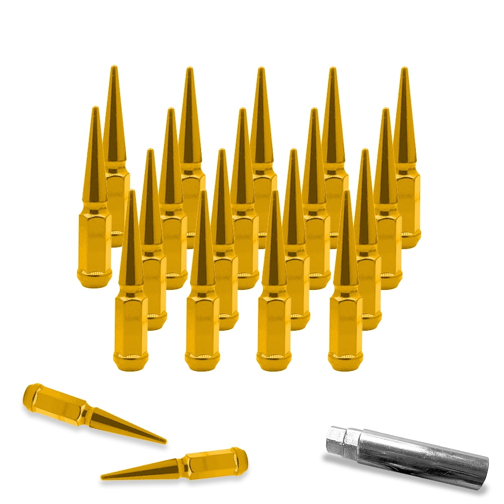 20 Pc 1994-2011 Dodge Ram Gold Spike Lug Nuts 9/16-18 Spiked Metal Lug Nuts Solid 1 Piece 4.5" Tall Acorn Lug Nut + 1 Special Design Key - Aftermarket Wheels Heavy Duty