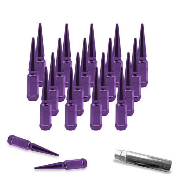 20 Pc 1994-2011 Dodge Ram Purple Spike Lug Nuts 9/16-18 Spiked Metal Lug Nuts Solid 1 Piece 4.5" Tall Acorn Lug Nut + 1 Special Design Key - Aftermarket Wheels Heavy Duty