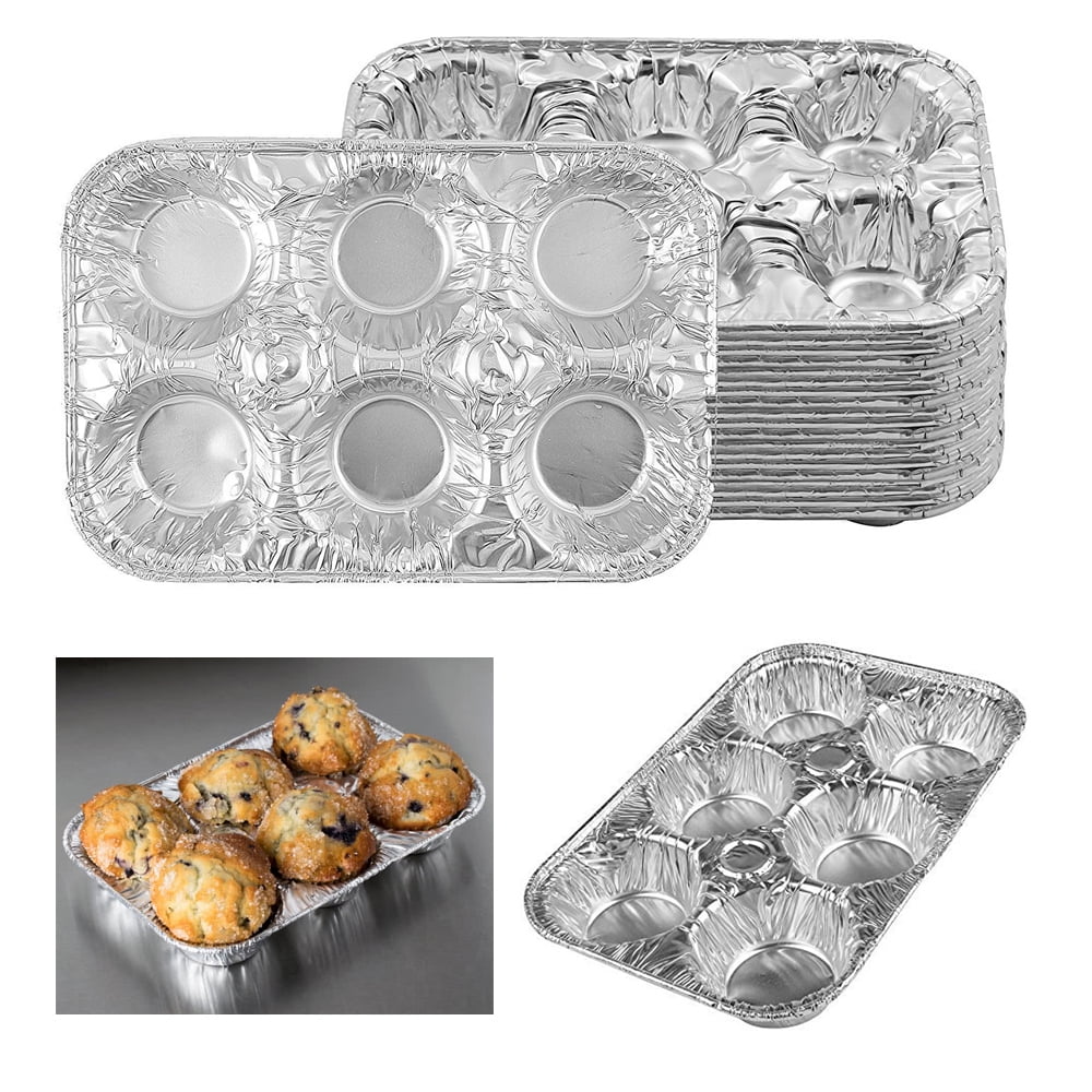 20 Pc Aluminum Foil Muffin Pan 6 Cavity Cake Mold Cupcake Disposable  Container