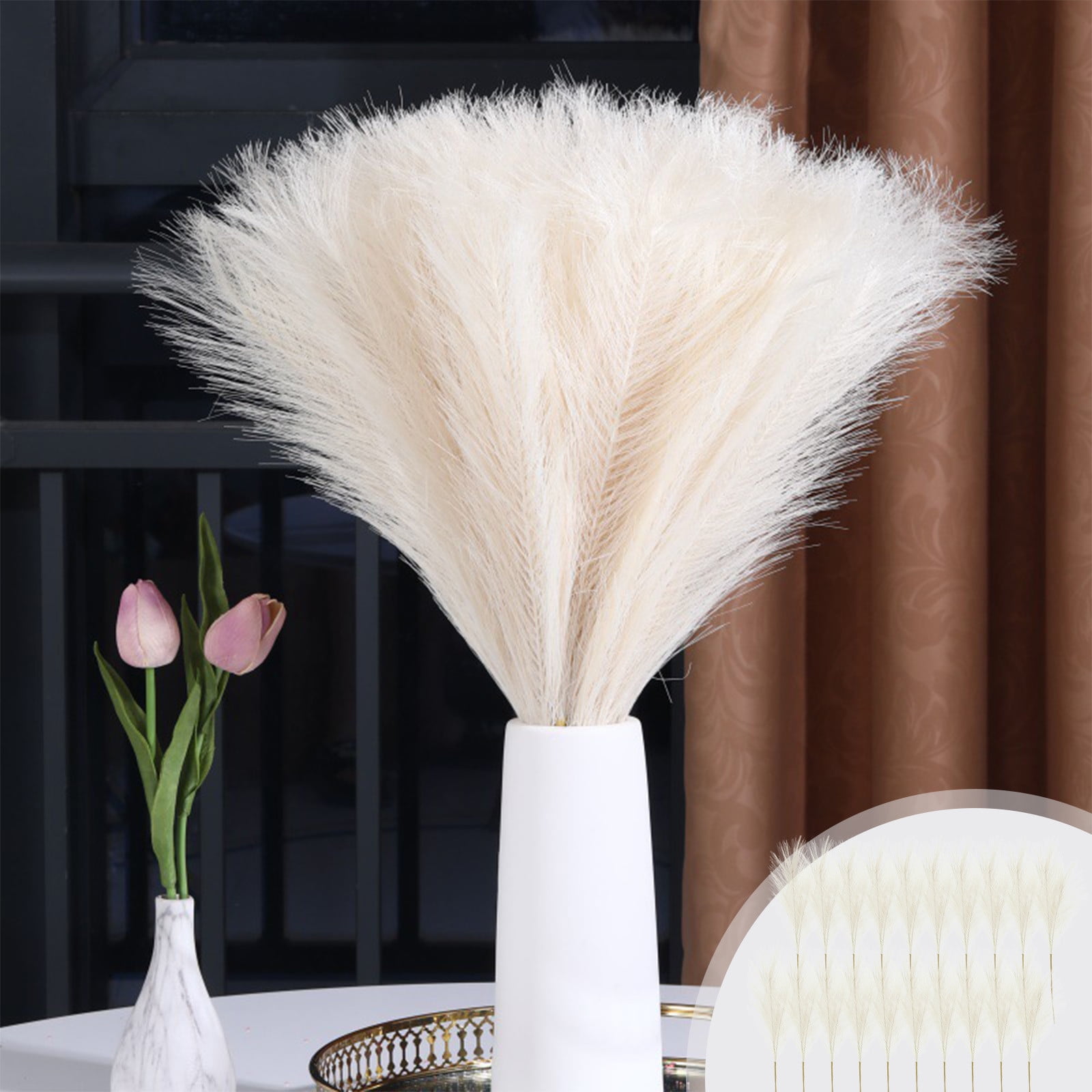 20 Pc Faux Pampas Grass Decor 17.71in/45cm Large Artificial Tall Grass ...