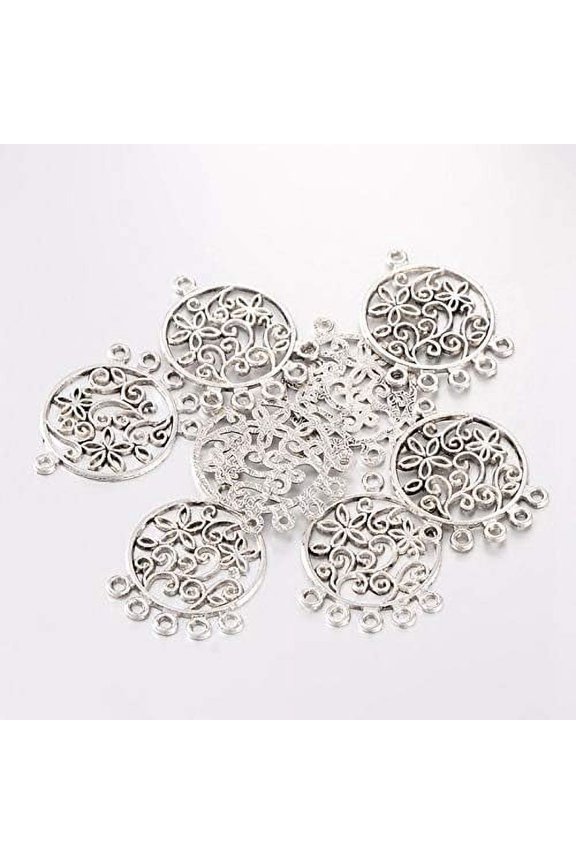 20 Pc Flat Round Shape Links Tibetan Style Alloy Flat Round Chandelier Component Links Link Charms Jewelry Pendant Charms DIY