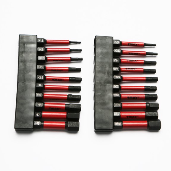 20 Pc H1.5-H8mm & H5/64-5/16 inch Hex Head Allen Wrench Black High Torque Impact Screwdriver Insert Bits Set S2 Steel Torsion Resistant, 2 inch Long, 1/4 inch Hex Shank