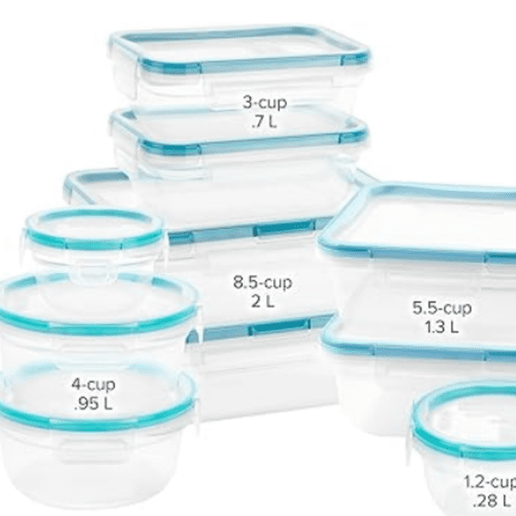 20-Pc Plastic Food Storage Containers Set, 8.5-Cup, 5.5-Cup, 4-Cup, 3-Cup, and 1.2-Cup Meal Prep Containers, Lids with Locking Tabs, Mixed Sizes, Clear