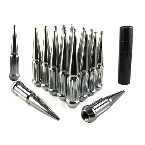 20 Pc Solid Spline Spike Lug Nuts Kit 1/2" Chrome
