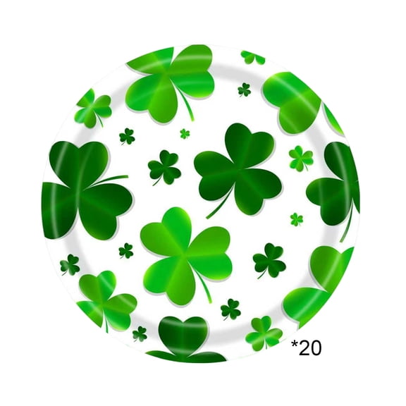 20-Pc St. Patrick's Clover Disposable Tableware Set, Green Paper Plates for Party Decor, Large Size & Eco-Friendly