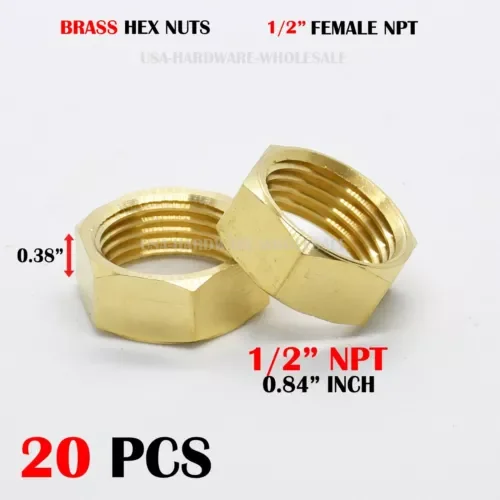 20 Pcs 1/2 Npt Female Thread Brass Pipe Fitting Hex Nut