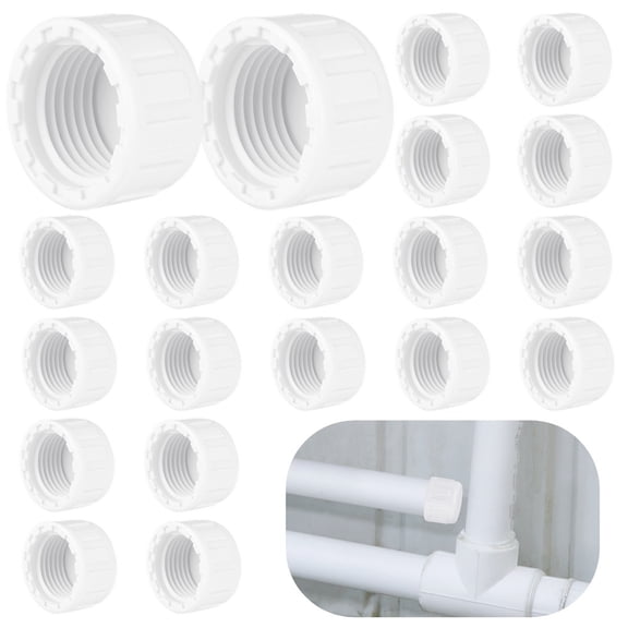 20 Pcs 1/2" PVC Pipe End Caps, Female Threaded Plug Adapters, PVC Fitting Socket, Round Thread Hose Connector