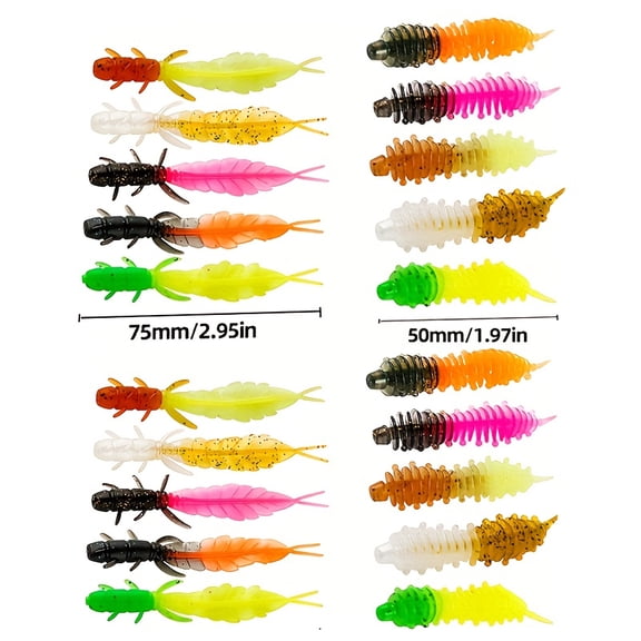 20 Pcs 1.97"/2.95" Dragonfly Larva Soft Fishing Lures, Needle/Threaded Tail Bionic Baits, Mixed Colors for Saltwater & Freshwater