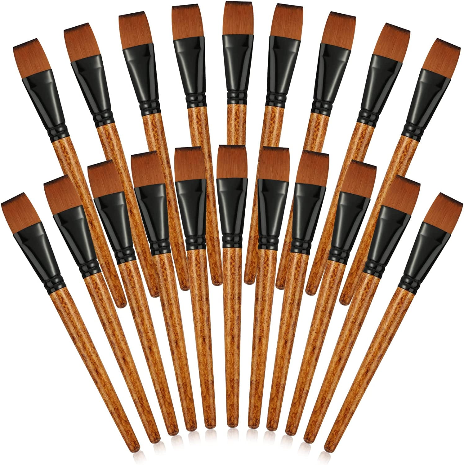 20 Pcs 1 Inch Flat Paint Brush Nylon Craft Brushes with Wooden Handle