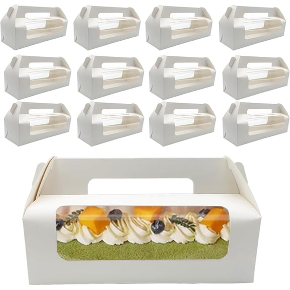 20 Pcs 10.8 Inch Clear Roll Cake Boxes with Gold Rope Handle & Cake Boards, Homemade & Bakery Transparent Plastic Gift Boxes，Easy Carrying, Storage Containers for Slice Cake, Christmas