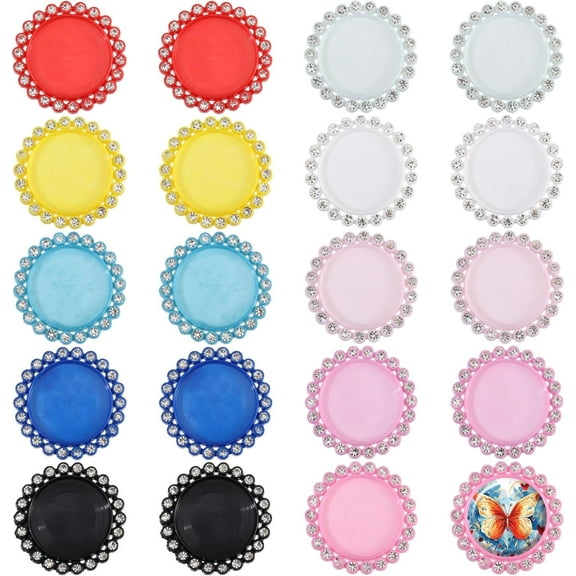 20 Pcs 10 Colors 1.44 Inch Rhinestone Bezel Pendant Trays Plastic Pendant Tray Set Cabochon Pendant Setting for Embroidery DIY Jewelry Making Crafts Projects