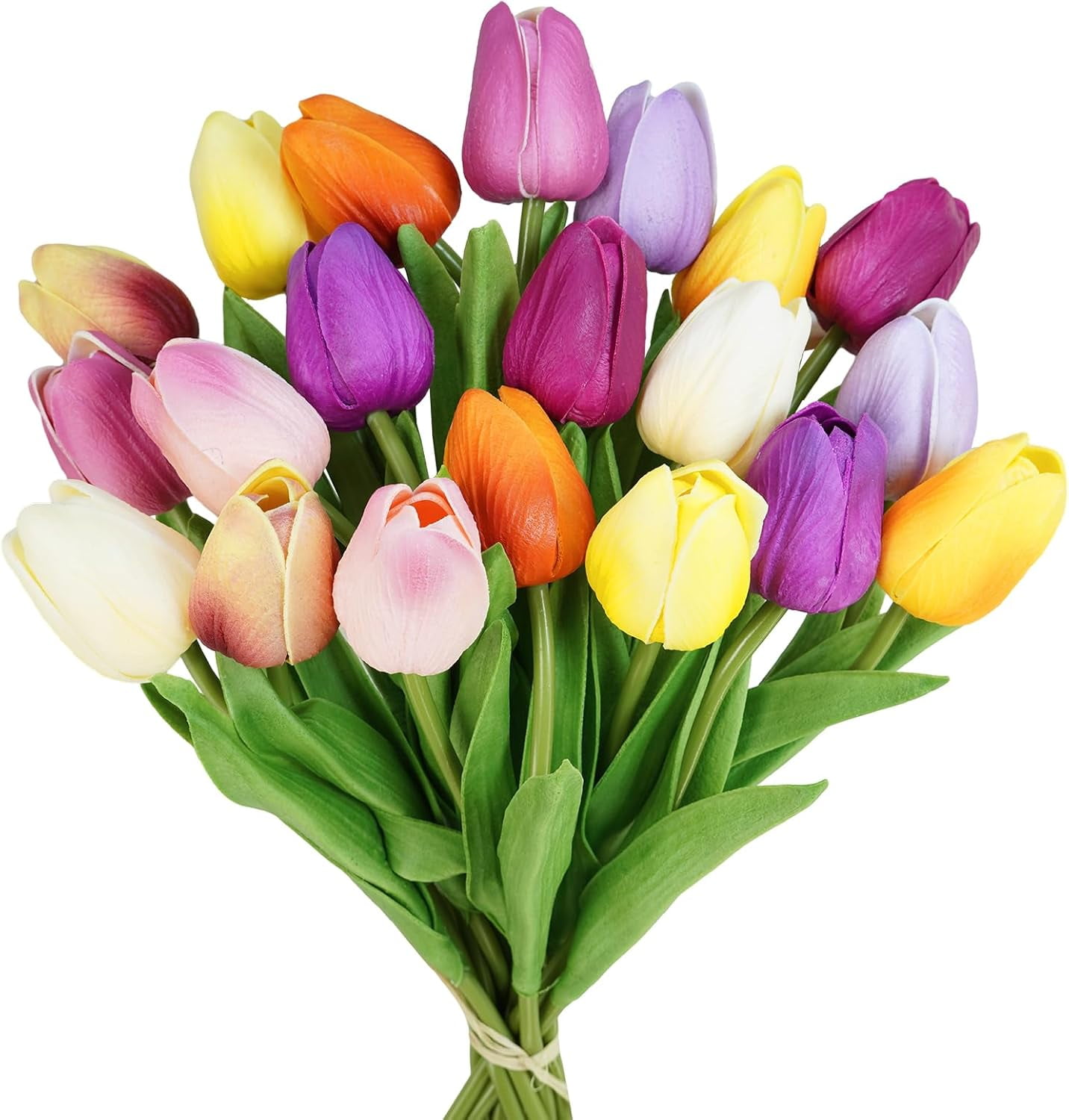 20 Pcs 10 Colors Artificial Tulip Flowers Stems Real Touch PU Tulips Multicolor Fake Tulip Bouquets Wedding Easter Spring Floral Arrangements Home Table Decorations