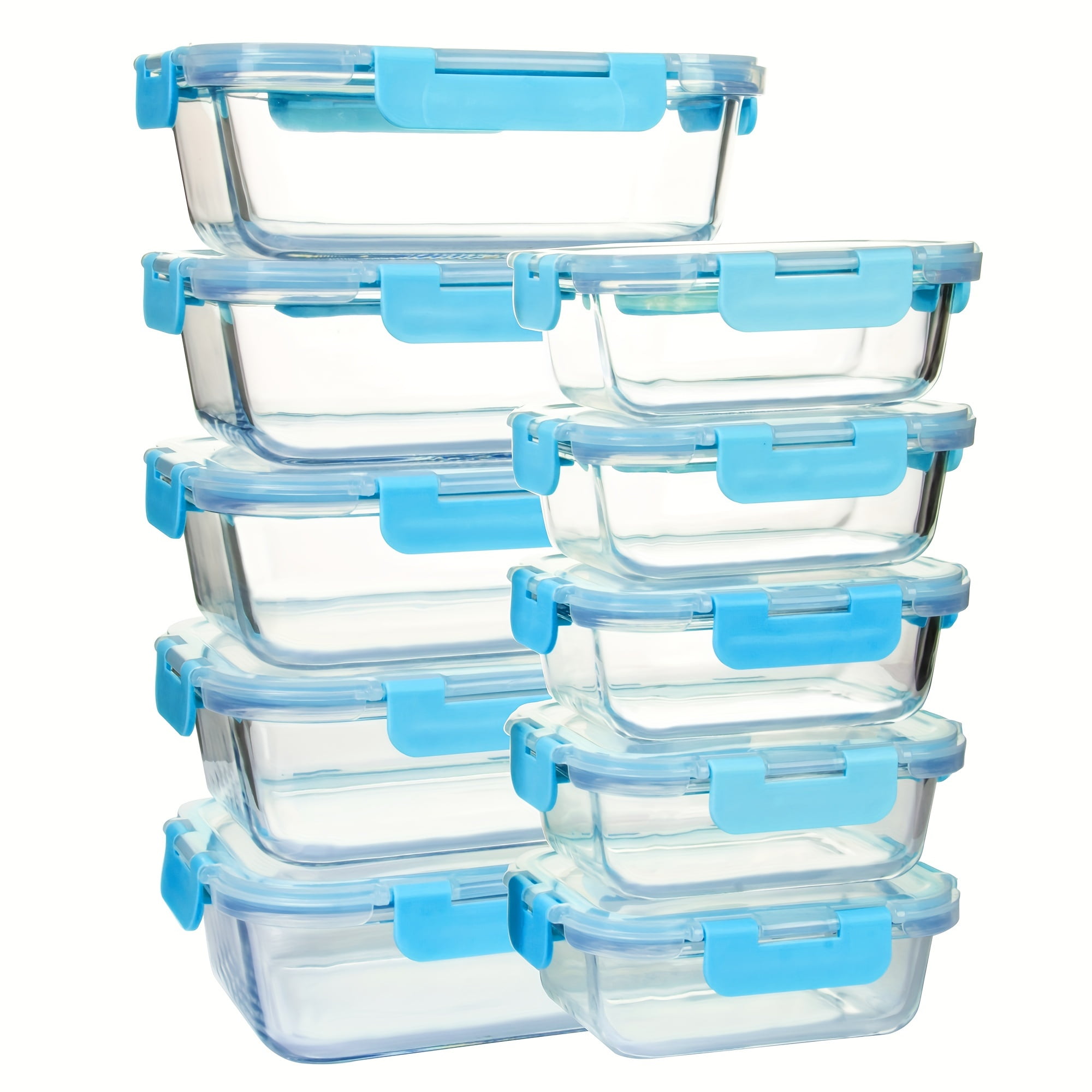 20 Pcs (10 Containers+10 Lids) Of High Borosilicate Glass Prepared Meal ...
