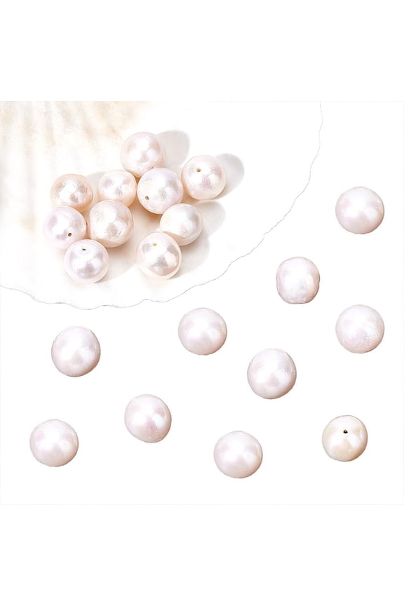 20 Pcs 10mm Natural Cultured Freshwater Pearl Beads Grade A Big Size White Baroque Pearl Beads Round Loose Freshwater Pearl Charms Beads for Craft Earring Pendant Jewelry Making Beige Keshi Pearl