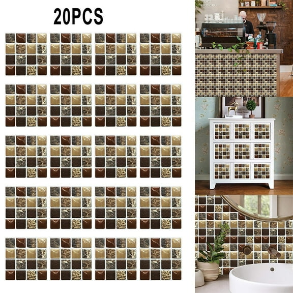 20 Pcs 10x10cm Wall Border Tile Sticker Simulation Mosaic Tile Wall Stickers Home Decoration Waterproof for Kitchen Floor Bathroom