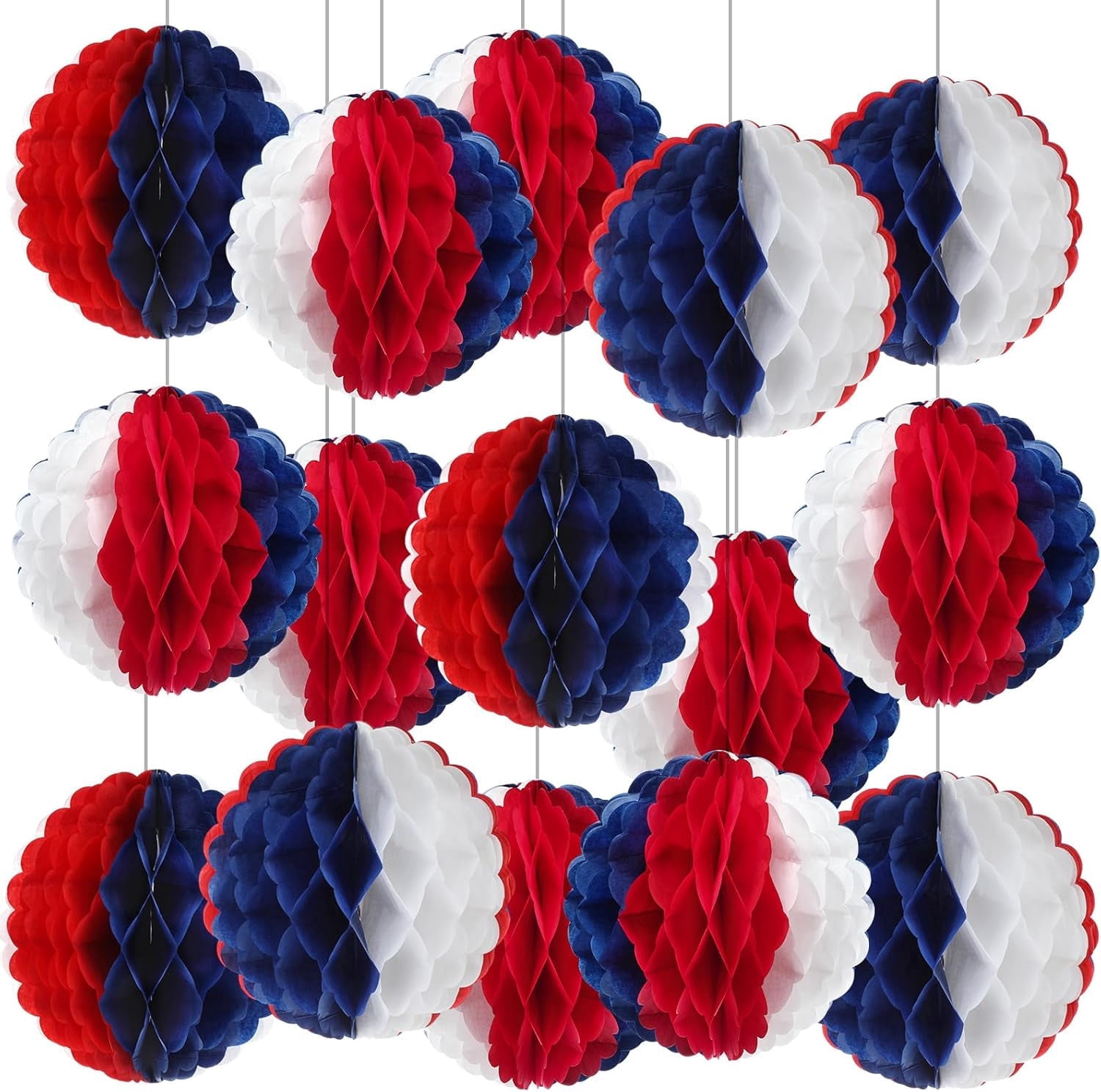 20 Pcs 12 Inch Patriotic Honeycomb Balls & Tissue Paper Pom Poms, Red White Blue Decorations for 4th of July, Veterans Day, Independence Day, Wedding & Graduation Party