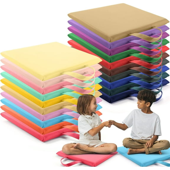 20 Pcs 12'' Square Floor Cushions for Classroom Flexible Floor Seating with Handles Classroom Carpet Cushions for Kids Toddlers Daycare Preschool Furniture
