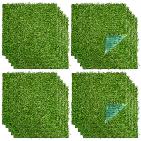 20 Pcs 12 x 12 Inch Artificial Grass Mat Green Patio Flooring Realistic Grass Rug Synthetic Square Rug Fake Turf Patch Tiles for Indoor Outdoor Miniature Garden DIY Crafts$$Garden & Patio