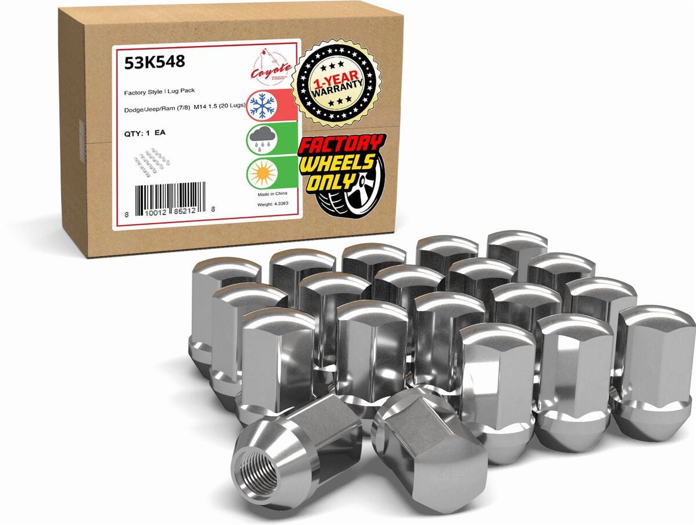 20 Pcs 14mm 1.50 14x1.50 Thread 6509422AA, 611.330 1.65" Long OEM Style Lug Nuts Chrome 7/8" Hex Fits 2011+ Jeep Grand Cherokee, 2018+ Jeep Wrangler, 2019+ Ram 1500 Classic