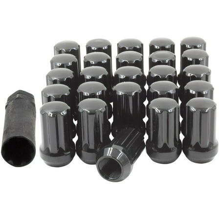 20 Pcs 14mm 1.50 Thread Lug Nuts Short Truck 7 Spline 1.5 Long Black Fits Chevy Camaro, Chrysler 300, Dodge Charger Challenger, 2015+ Ford Mustang, 2021+ Jeep Wrangler