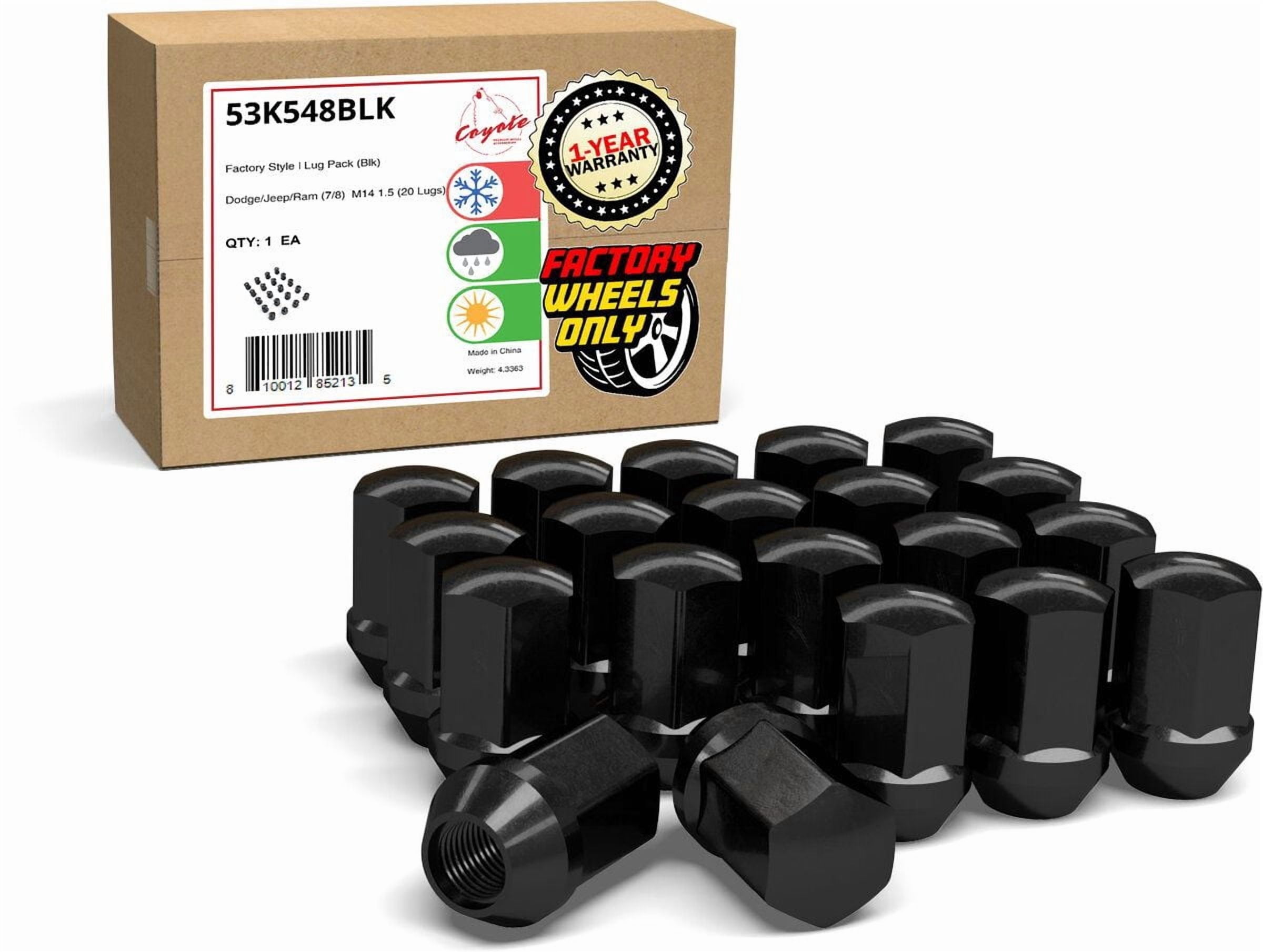 20 Pcs 14x1.5 Lug Nuts, 6509422AA, 611.330 1.65" Long OEM Style Lug Nuts Black Chrome 7/8" Hex Fits 2011+ Jeep Grand Cherokee, 2018+ Jeep Wrangler, 2019+ Ram 1500 Classic