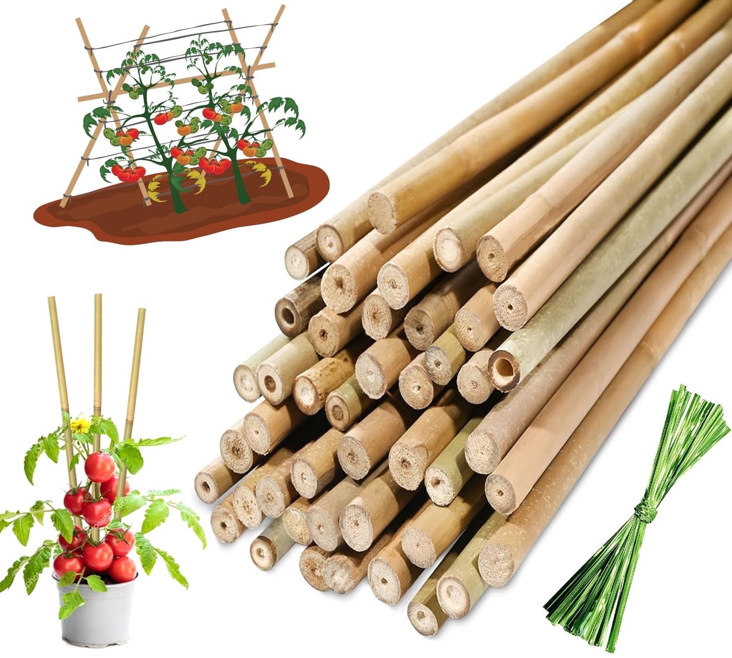 20Pcs 17.7 Inches Natural Bamboo Plant Stakes, Bexikou Garden Support Sticks  with Twist Ties for Indoor & Outdoor, Tomato Beans Potted Vegetable Stakes  - Walmart.com