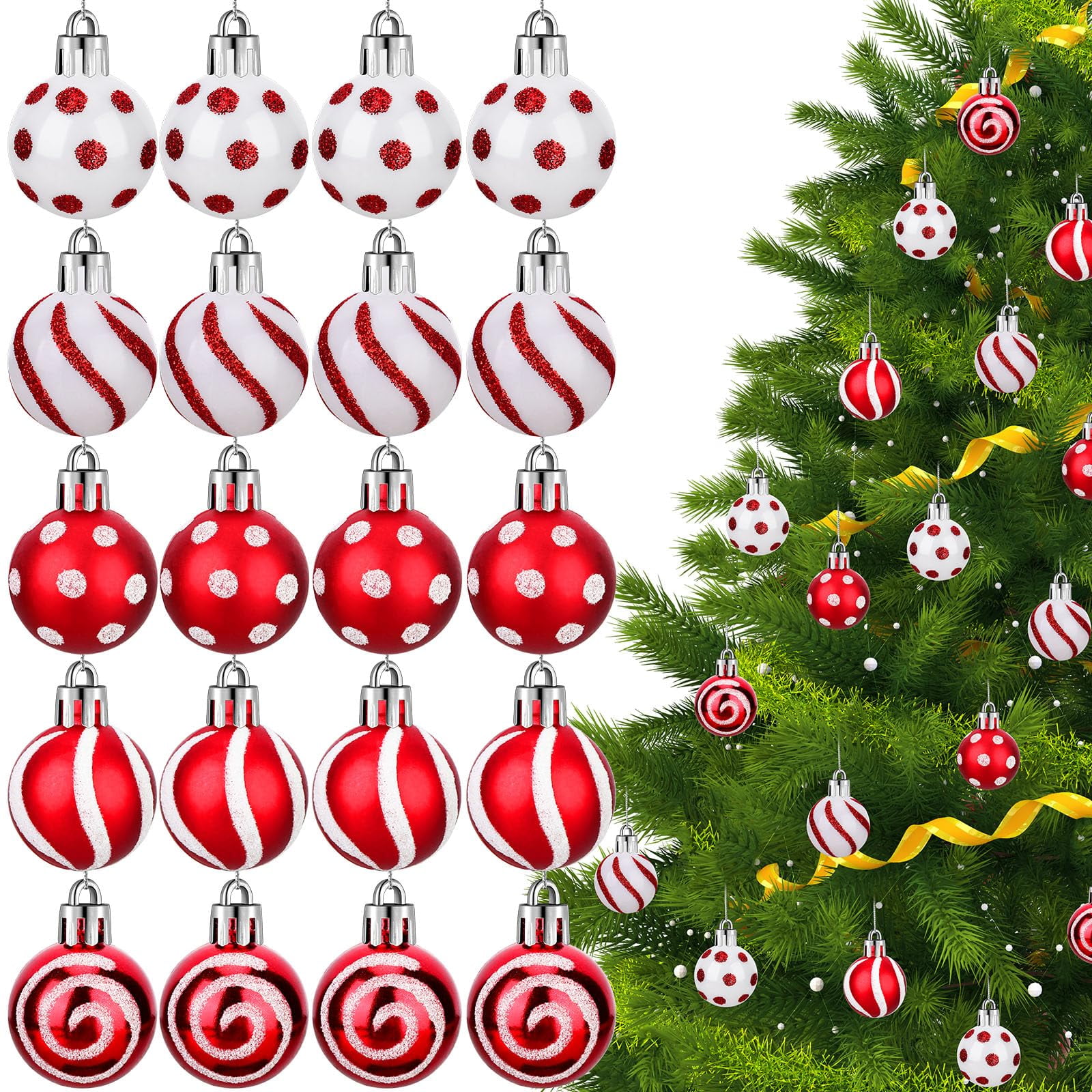 20 Pcs 2.36 Inch Christmas Balls Ornaments Mini Hanging Christmas Tree ...
