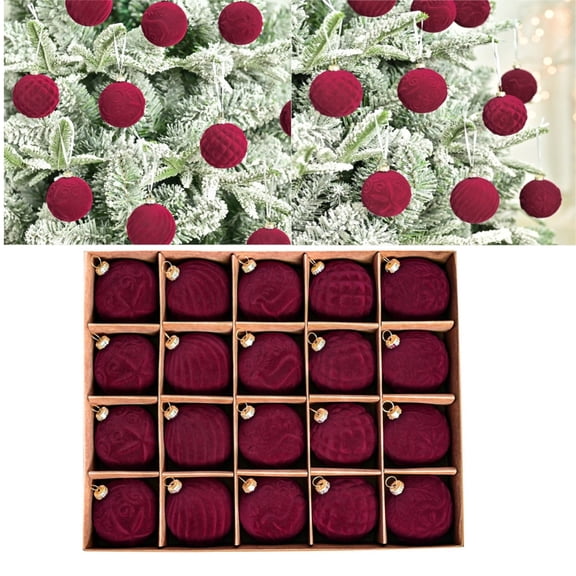 20 Pcs 2.36 Inch Large Velvet Christmas Ball Ornaments Vintage Style Flocked Hanging Decorations for Xmas Tree Holiday Party Wedding Home Decor Indoor Outdoor Shatterproof Bulbs