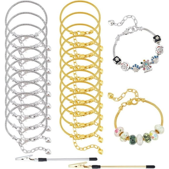 20 Pcs 2 Colors Snake Bracelet Chains Adjustable Bracelet with Heart Extender Chain Snake DIY Bracelet Chain with Bracelet Helper