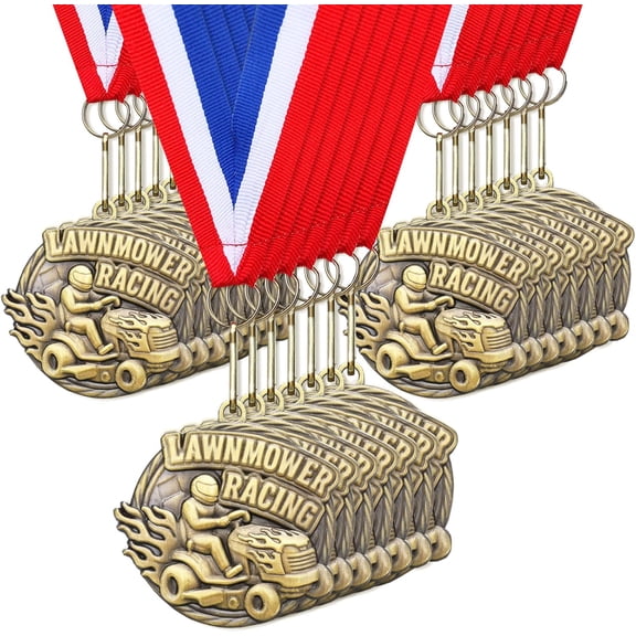 20 Pcs 2" Lawnmower Racing Gold Medals with Neck Ribbon 3D Race Car Trophy Award Lawn Mower Racing Prizes Gifts for Winner Champion 1st Place Competition Participation Contest