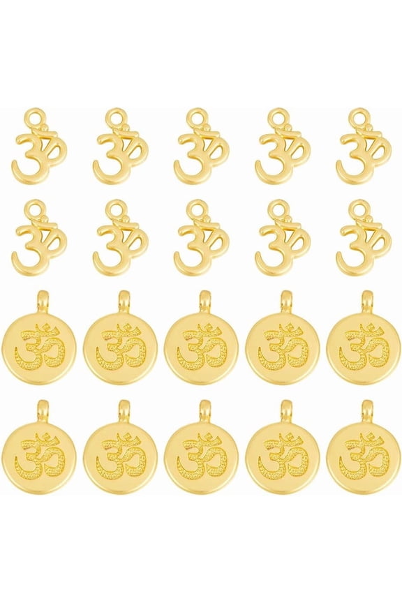 20 Pcs 2 Styles Alloy OM Charms Golden OHM Charm Pendant Charms Symbols Charms Meditation Charm Charm for DIY Making