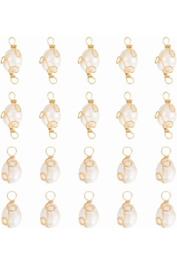 20 Pcs 2 Styles Pearl Charms Natural Pearl Pendant Charms with 2 Holes Irregular Pearl Connector for Necklace Earrings Bracelet Jewelry Making for diy