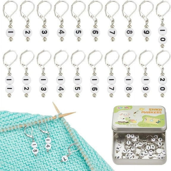 20 Pcs 20 Styles Number Stitch Markers Acrylic Crochet Stitch Marker Locking Stitch Marker with Iron Crochet Leverback Hoop Knitting Crocheting Accessories for Marking Direction Guidelines