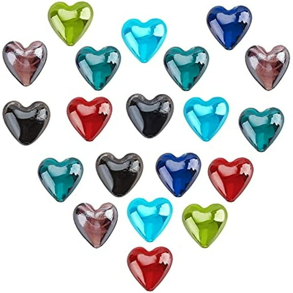 20 Pcs 20mm Heart Beads Handmade Lampwork Beads Spacer Glass Beads for Jewelry Making Mixed Color