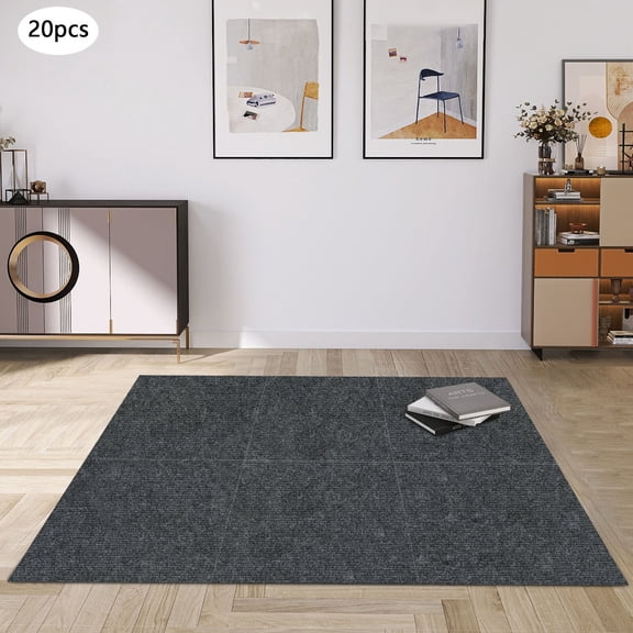 20 Pcs 23.6" x 23.6" Peel and Stick Carpet Tiles 4mm Thickness Self-Adhesive Non-Slip Square Floor Carpets, Easy DIY for Kitchen, Bedroom, Living Room, Office, Hotel (Deep Grey)