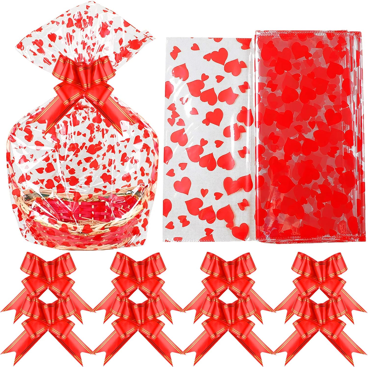 20 Pcs 23 x 35 In Valentine Large Basket Bags, Ribbon Cellophane Bags