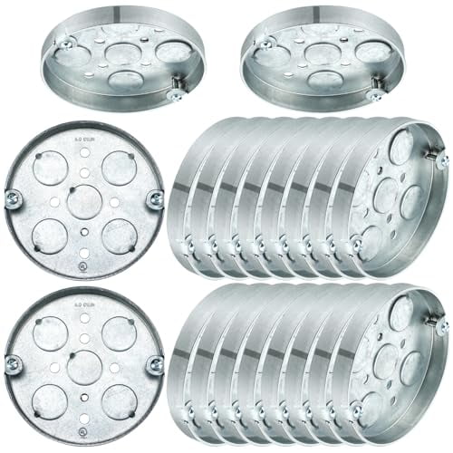 20 Pcs 293 4inch Round Shallow Electrical Box with 1/2" Deep 1/2" Bottom Knockouts Ceiling Electrical Galvanized Steel Pancake Box for Ceiling Fan Wall Lighting Fixtures$$Tools & Hardware Other