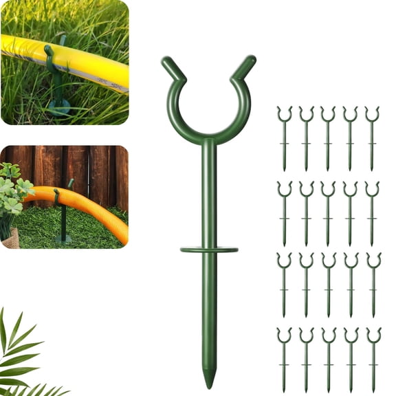 20 Pcs 3/4'' Garden Hose Guide Stakes, U Shaped Plastic Hose Holder Brackets, Heavy Duty Lawn Plant Saver Spikes, Kink Free Watering Support for Yard Flower Beds Outdoor