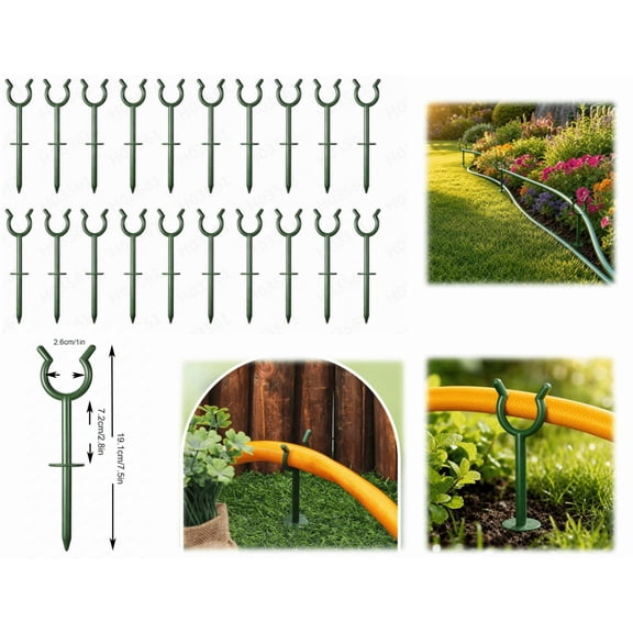 20 Pcs 3/4" Garden Hose Holder Brackets - Plastic Outdoor Hose Guide Stakes Support Spike Tool,Hose Guides for Garden