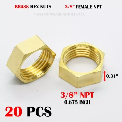 20 Pcs 3/8 Npt Female Thread Brass Pipe Fitting Hex Nut