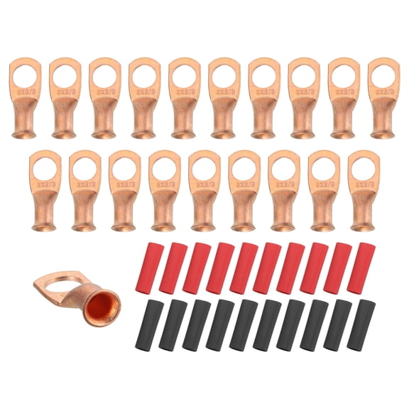 20 Pcs 3/8" Stud 6AWG Battery Cable End with 20pcs 3:1 Heat Shrink, Gold