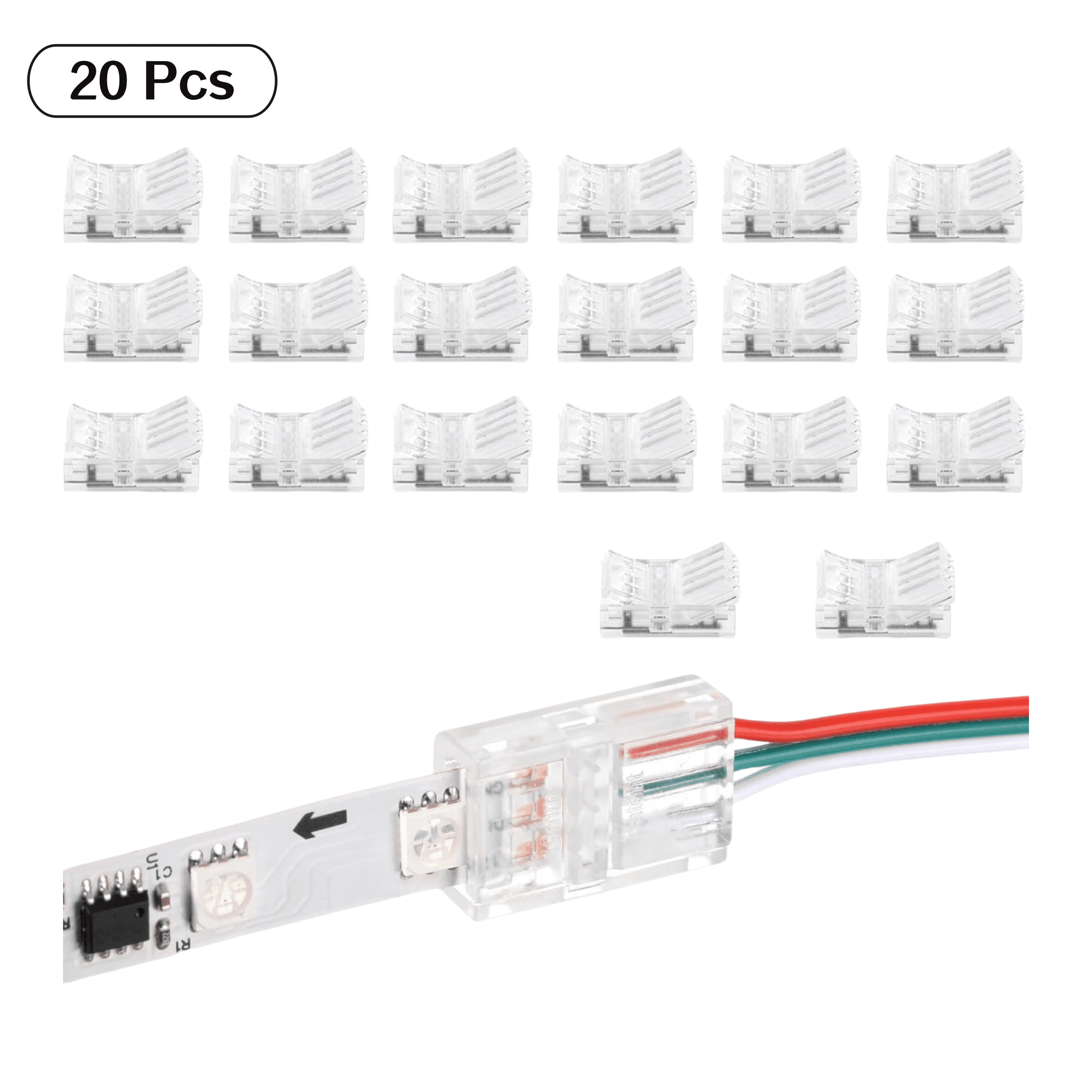 20 Pcs 3 Pin Solderless LED Connectors Cable Connectors - Clear 10mm ...